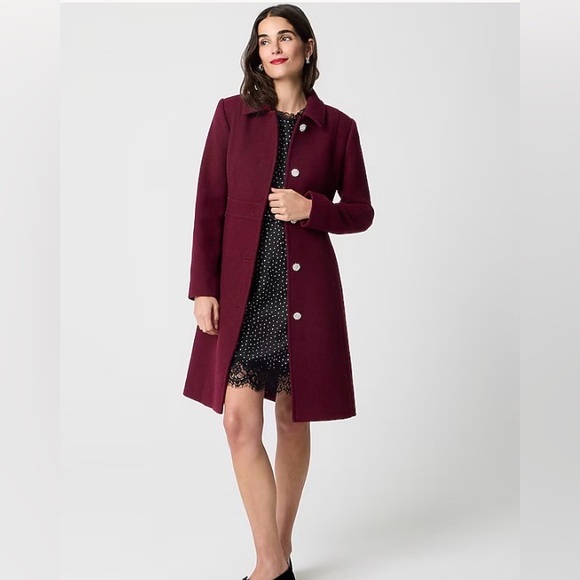 J. Crew Lady day coat in Burgundy with jewel buttons size 4, NWT. - Picture 3 of 12